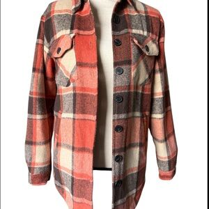 Women's Plaid Utility Jacket in Red and Cream
